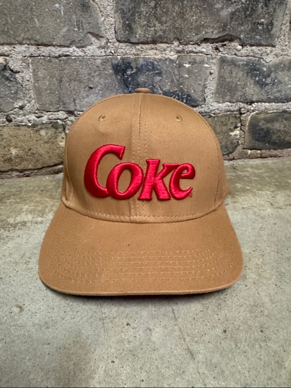 Coke Embroidered Logo Baseball Cap - Tan with Red Logo